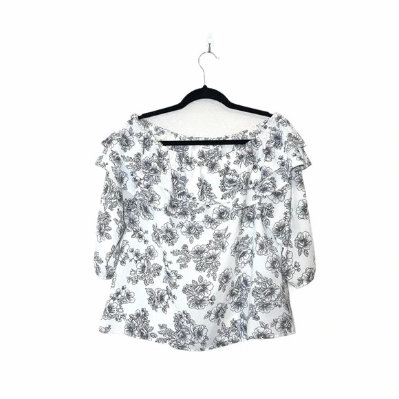 Maurices White & Black Floral Print Ruffle Off the Shoulder Top Medium Women’s - Picture 12 of 12